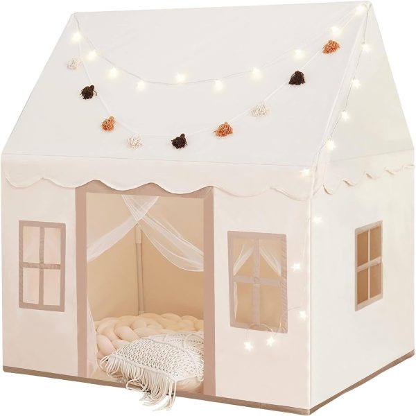 Play Tent with Mat, Star Lights, Kids Playtent Indoor, Toddler Play Tent Large Outdoors for Kids Aged 3+, 52" x35" x 52", Toddler Teepee Play House with Windows