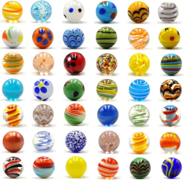 42pcs Marble Set for Kids - Small Handmade Glass Marbles in Cool Colored Varieties