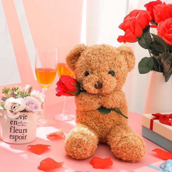 Bear Stuffed Animal Gift with Rose Funny Cute Bear Stuffed Animal Plush Gift for Mother Girlfriend Birthday Wedding Mother's Day, 11.8 Inches(Beige) - Image 2