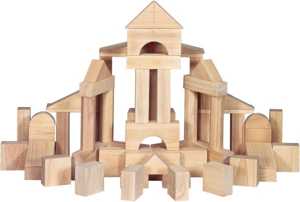 Standard Unit Solid-Wood Building Blocks With Wooden Storage Tray (60 pcs) Classic Wooden Blocks For Toddlers Ages 3+