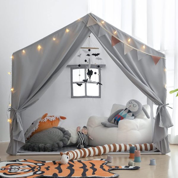 Kids Play Tent with Mat,  Large Playhouse Tent Indoor, Play House Kids Tent Castle for Girls Boys, Play Cottage (Grey)