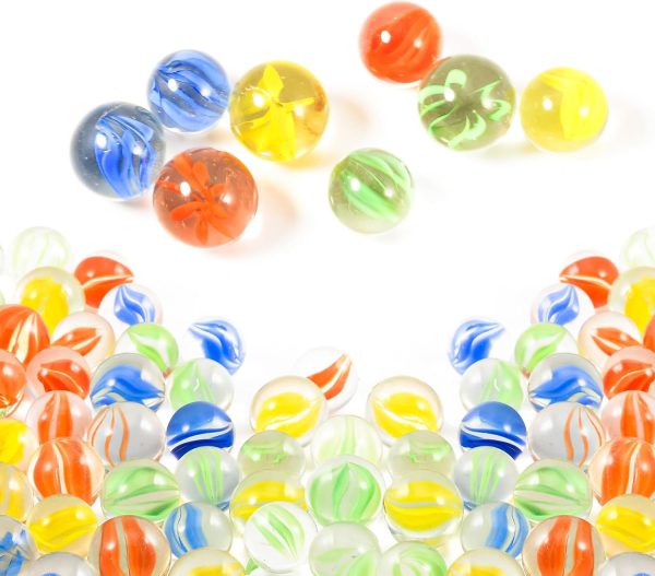 100Pcs Glass Marbles - Cat Eye Mix of 4 Colors, Sizes 0.55in and 0.63in for Marble Bounce Game