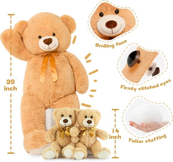 39" Giant Teddy Bears with Babies, Large Mom and 2 Baby Bears for Baby Shower, Big Bear Stuffed Plush for Christmas, Valentine's Day - Image 2