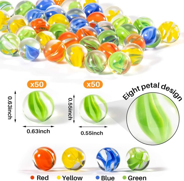 Glass Marbles - Bulk 100Pcs Cat Eye Mix 4 Colors Medium Sized Thick Marble Decorative Gift Retro Game with 14mm and 16mm for Bounce Game, Checkers Board Game,Vases,Party Decor - Image 2