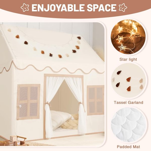 Kids Play Tent Indoor: with Mat, Tassel Garland, Star Lights - Toddler Girl Tent Indoor Playhouse for Toddlers Kids Toys for Boy Girl Birthday Gift - Image 2