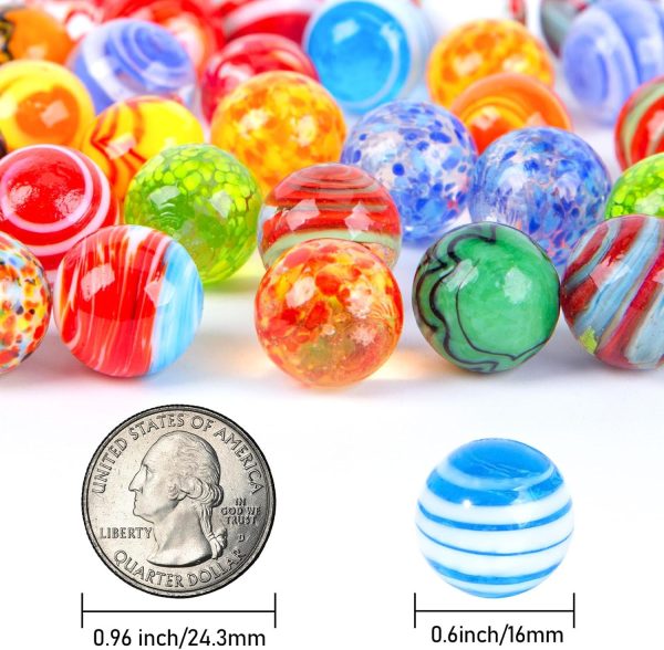 32PCS Glass Marbles Bulk, 16mm/0.6inch Handmade Colorful Assorted Marbles for Kids Gift & Game Decoration - Image 2