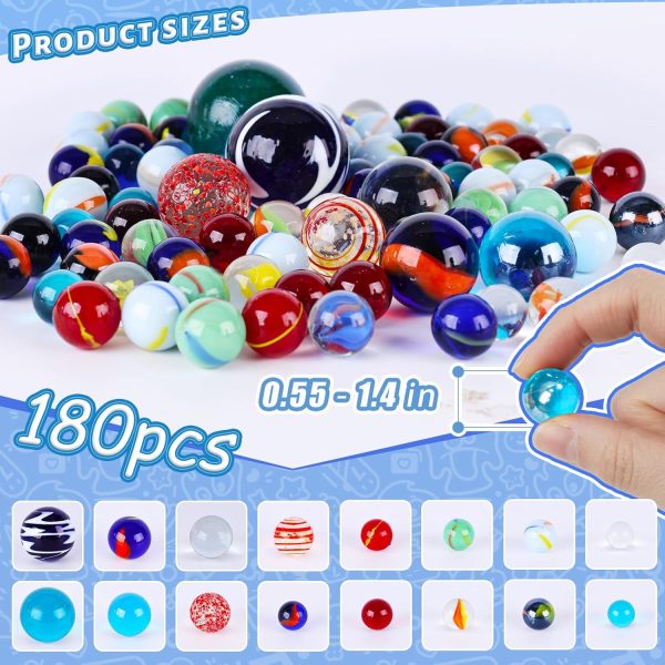 180PCS Planet Marbles Game for Kids, Assorted Size Glass Marbles Bulk with Gift Box for Board Game, Vases, Party Decor - Image 2
