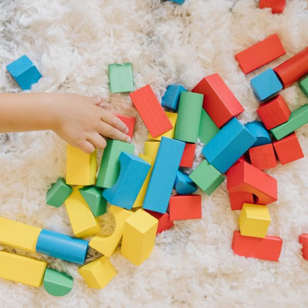 Wooden Building Blocks Set - 100 Blocks in 4 Colors and 9 Shapes Classic Kids Toys, Colored Wood For Toddlers Ages 2+ - FSC-Certified - Image 2