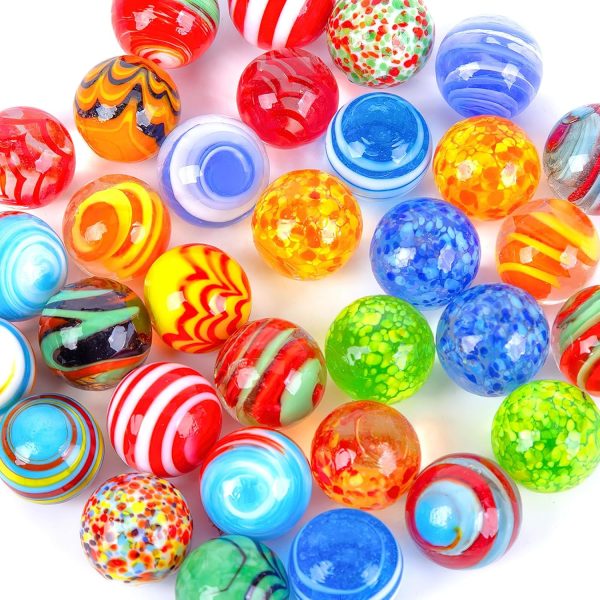 32PCS Glass Marbles Bulk, 16mm/0.6inch Handmade Colorful Assorted Marbles for Kids Gift & Game Decoration
