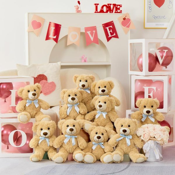 Bulk Teddy Bear for Baby Shower,10-Pack Teddy Bear Stuffed Animals Bulk,14 in Teddy with Baby Blue Bow,Soft Stuffed Animal Wholesale for Birthday Christmas Valentine's,Brown - Image 2