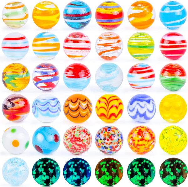 36PCS Glass Marbles for Kids, Including 5 Glow in The Dark Marbles for Running Game, Gifts